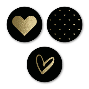 Kadostickers | Hearts gold/black 1+1 gratis