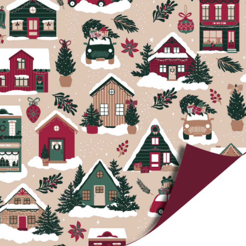 Inpakpapier 30 CM | Kersthuisjes