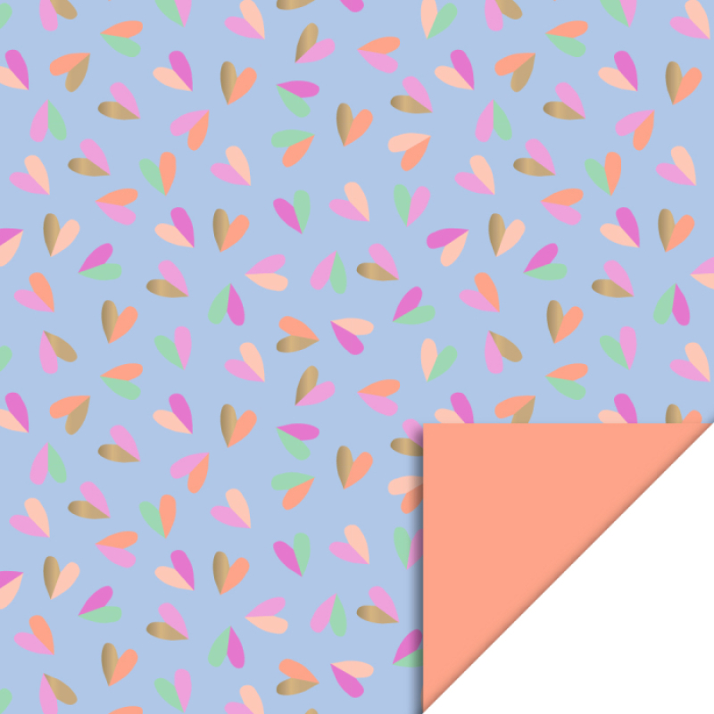 Inpakpapier 30 CM | Duo Hearts Gold-Salmon-Blue